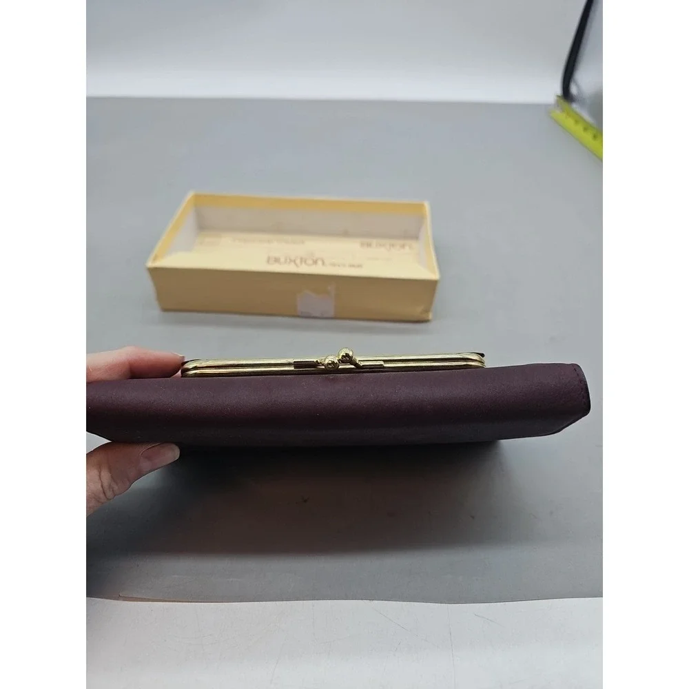 Vintage BUXTON Wallet Clutch Coin Purse Organizer Blue Leather with Box Burgundy
